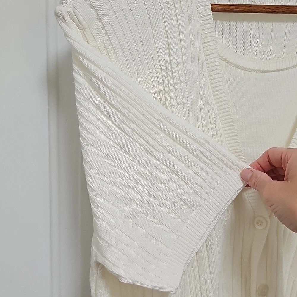 Alfred Dunner Cream Knit Cardigan and Top Set - Picture 7 of 8